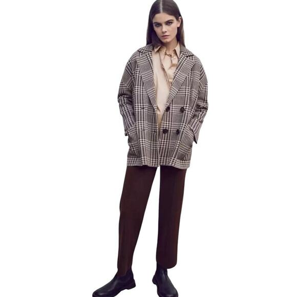 Zara Houndstooth Double Breasted Oversized Knit Sweater Blazer Jacket Size M - Picture 16 of 16